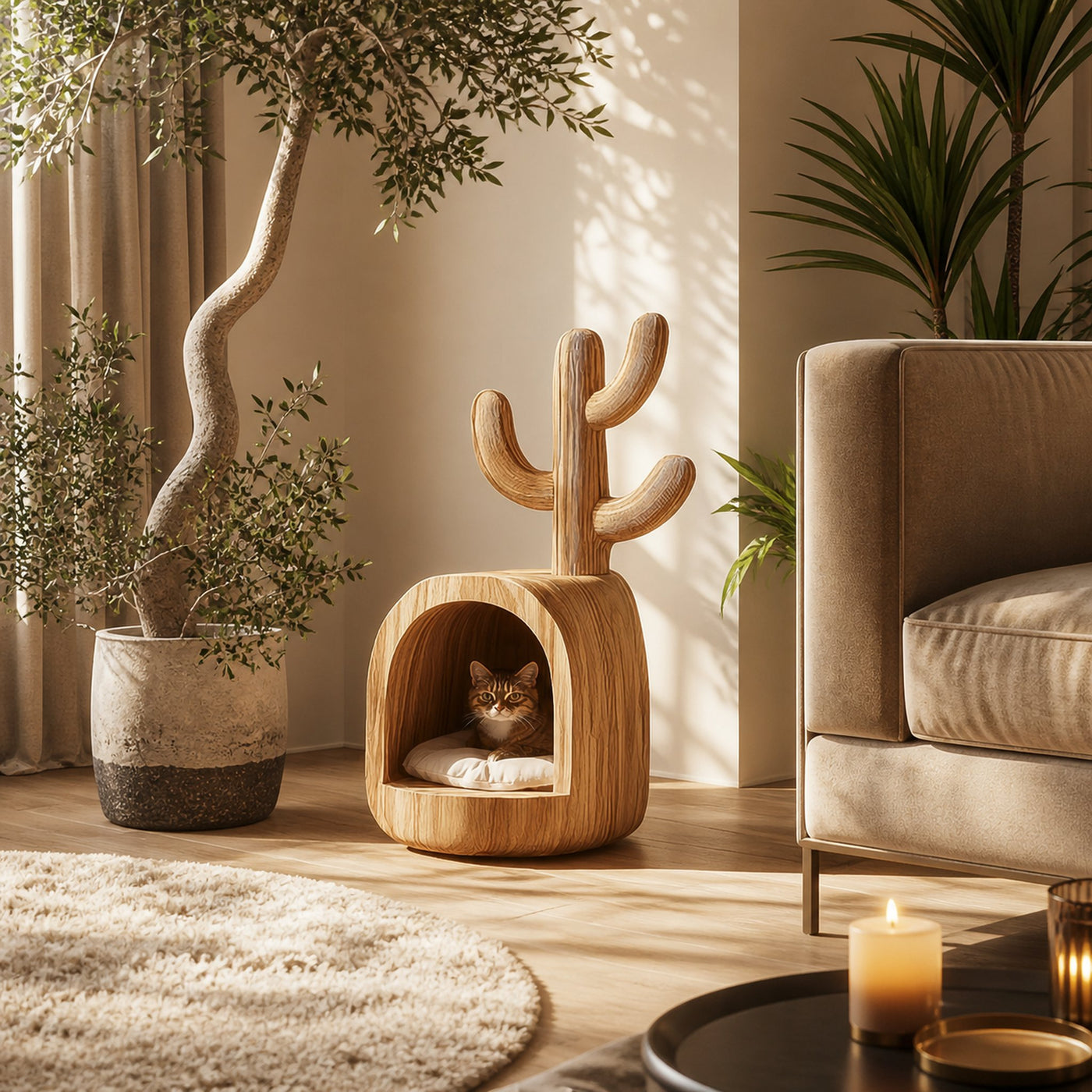 Organic Wooden Cat House Pet Furniture Living Room