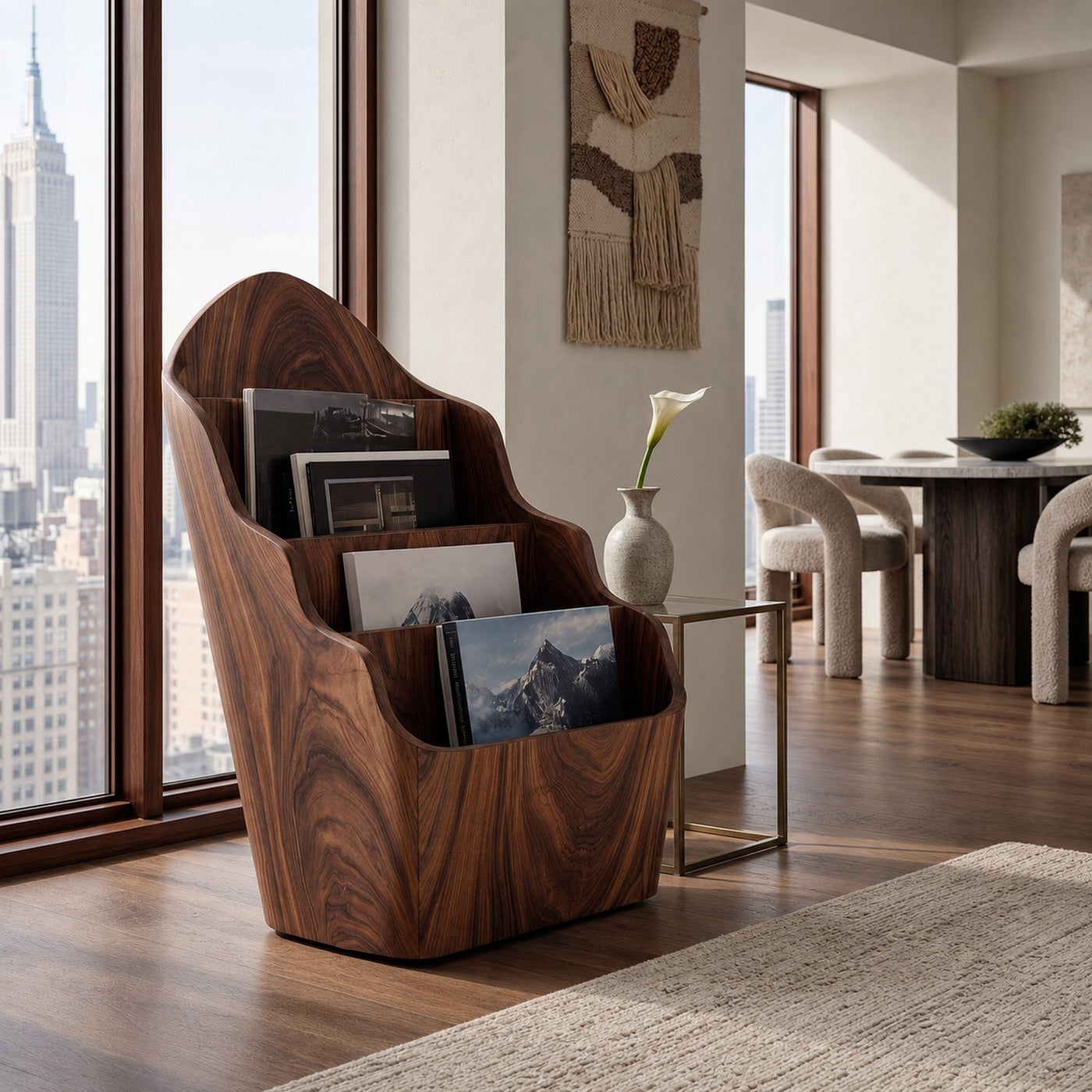 Organic Wooden Curved Tiered Magazine Rack For Living Room - product view 6