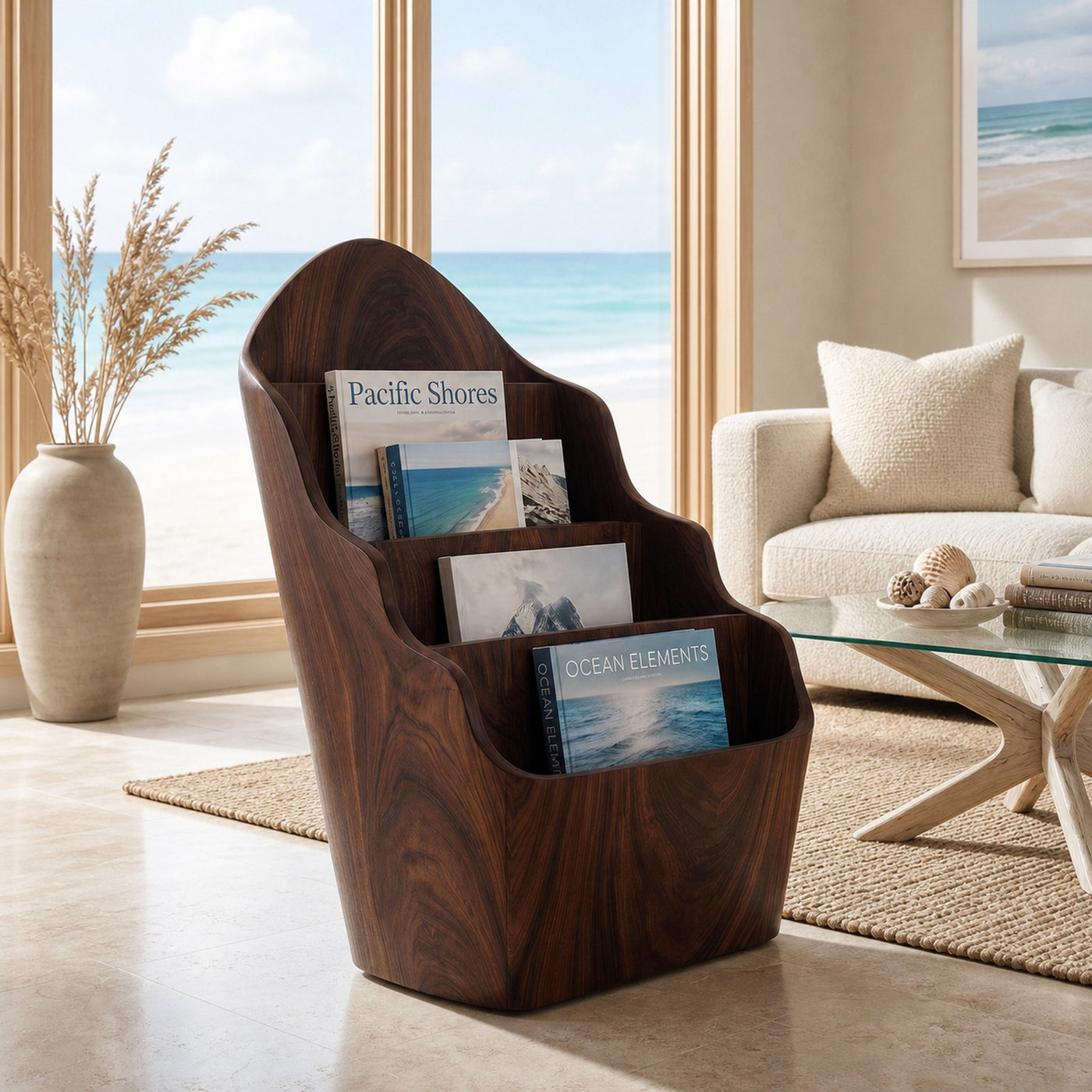 Organic Wooden Curved Tiered Magazine Rack For Living Room - product view 7