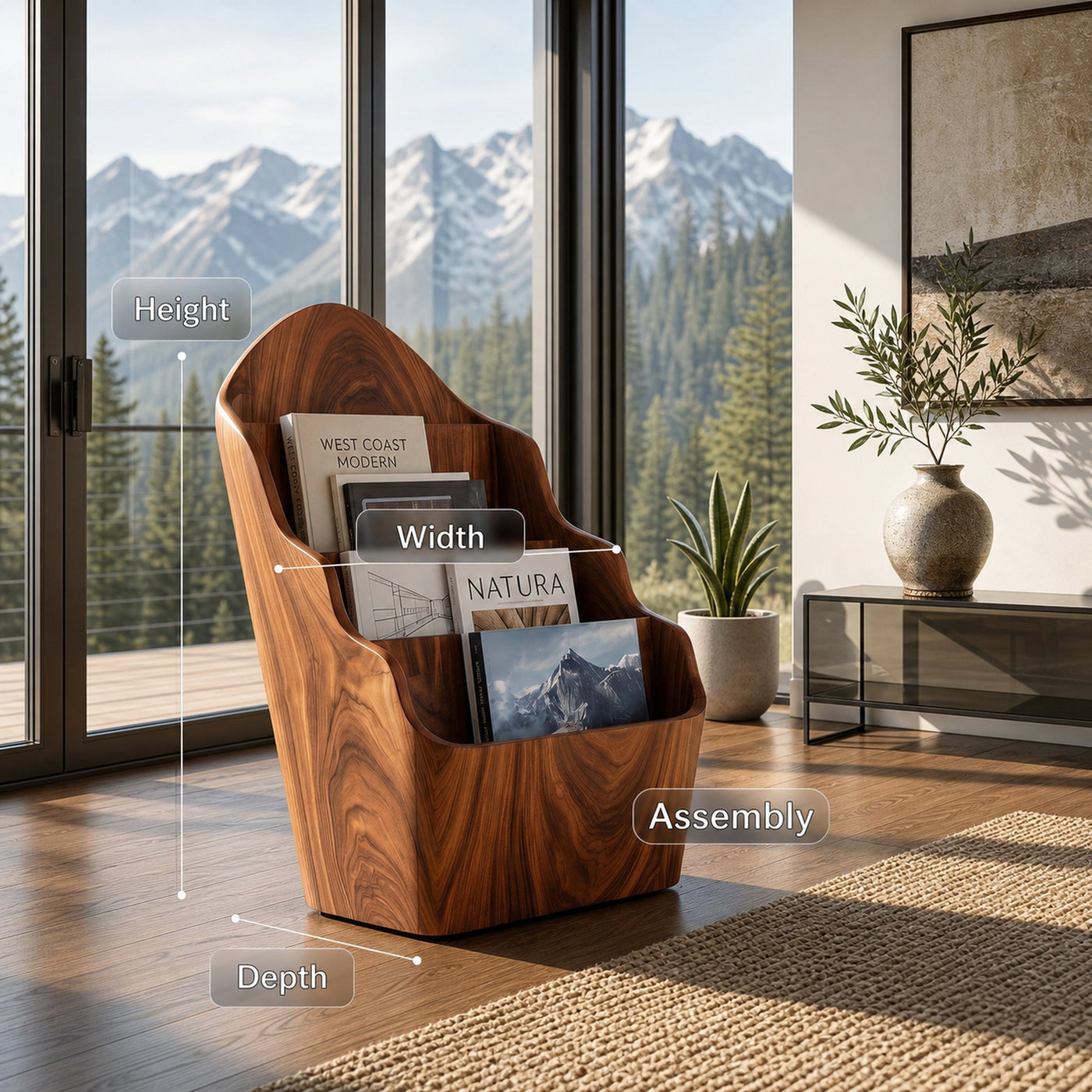 Organic Wooden Curved Tiered Magazine Rack For Living Room - product view 8