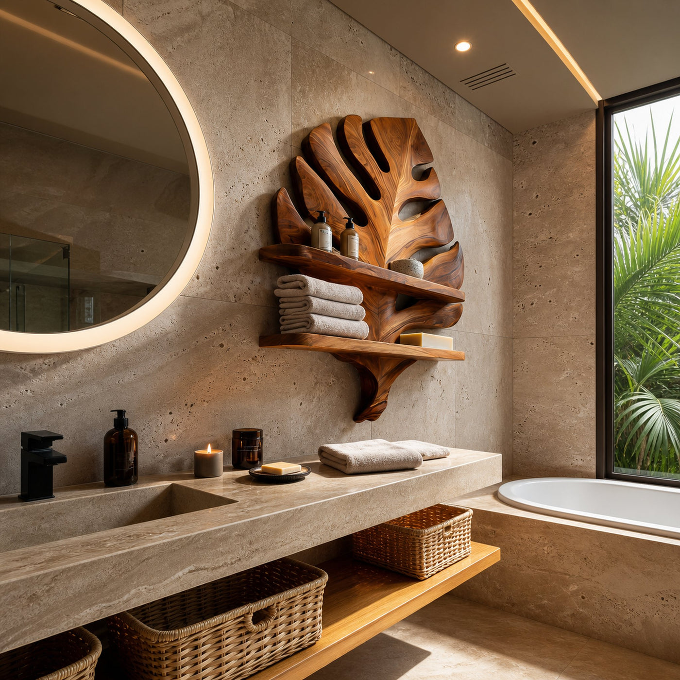 Organic Wooden Leaf Wall Shelf For Bathroom Spa Decor - product view 6