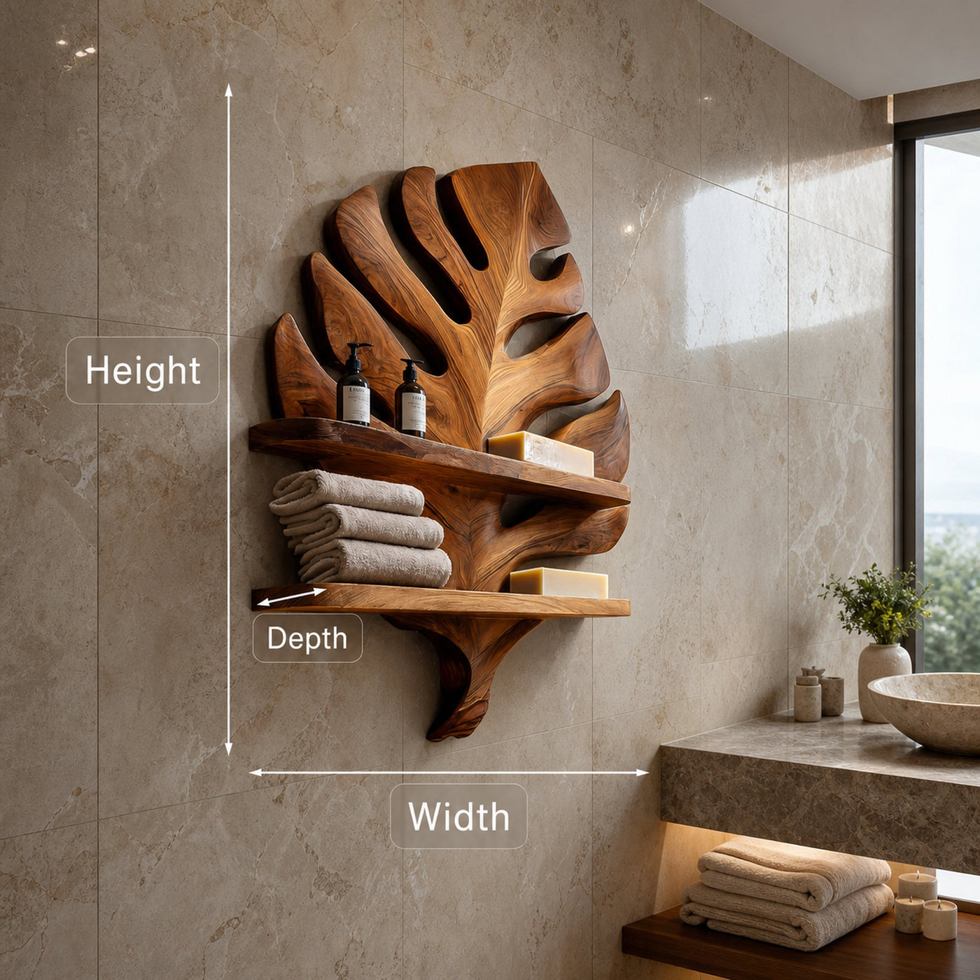 Organic Wooden Leaf Wall Shelf For Bathroom Spa Decor - product view 8