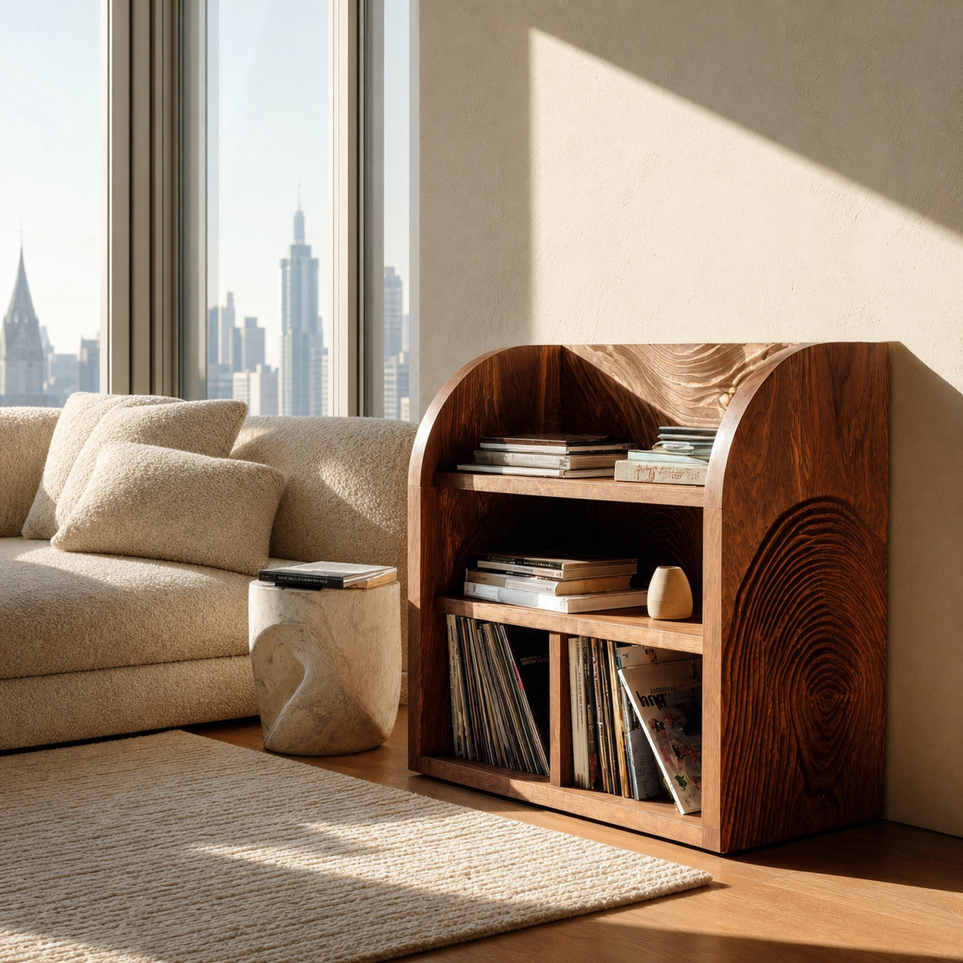 Organic Wooden Magazine Rack With Multi Compartments For Home