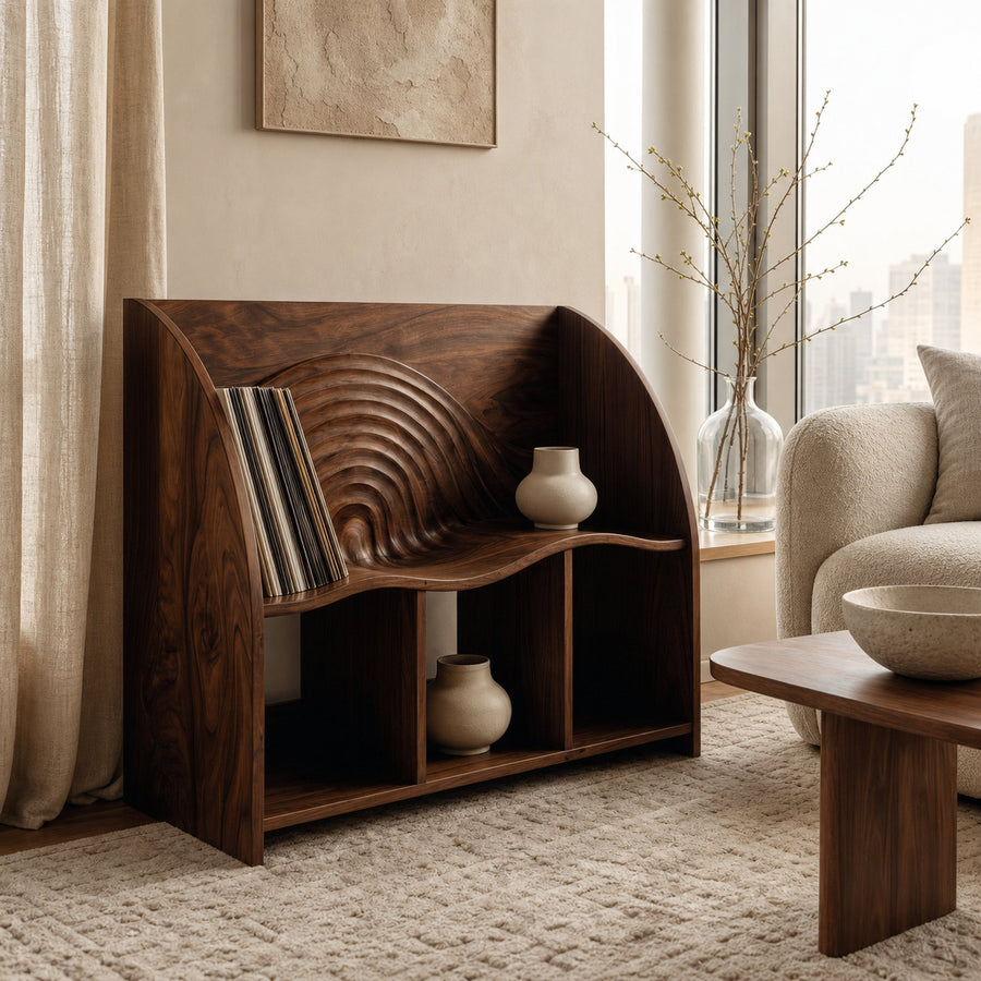 Organic Wooden Magazine Rack With Multi Open Compartments For Living