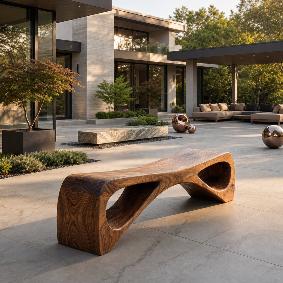 Organic Wooden Outdoor Bench For Landscape Garden