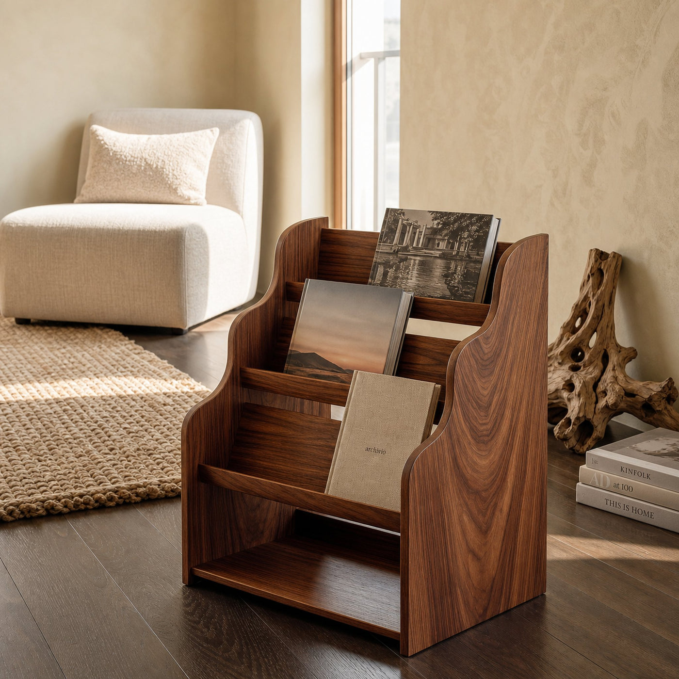 Organic Wooden Scalloped Magazine Rack For Living Room - product view 6