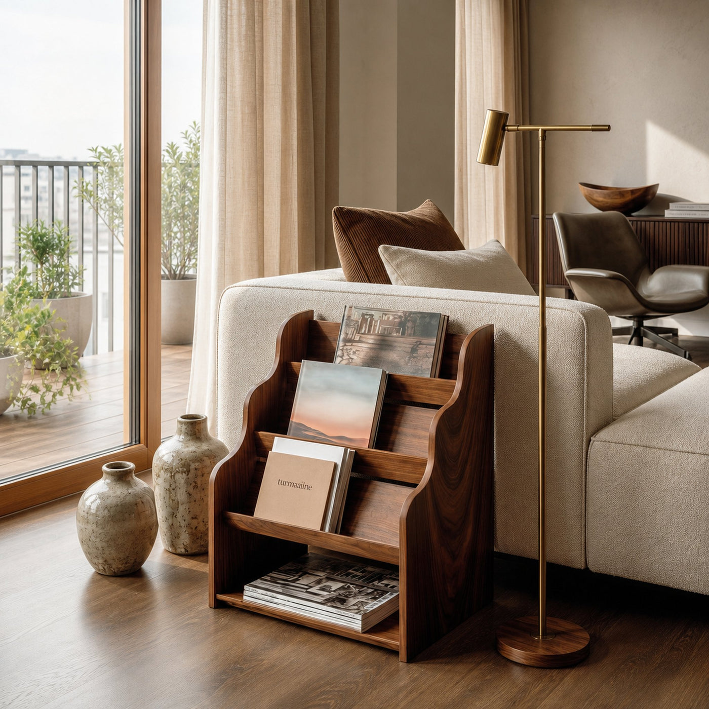 Organic Wooden Scalloped Magazine Rack For Living Room - product view 7