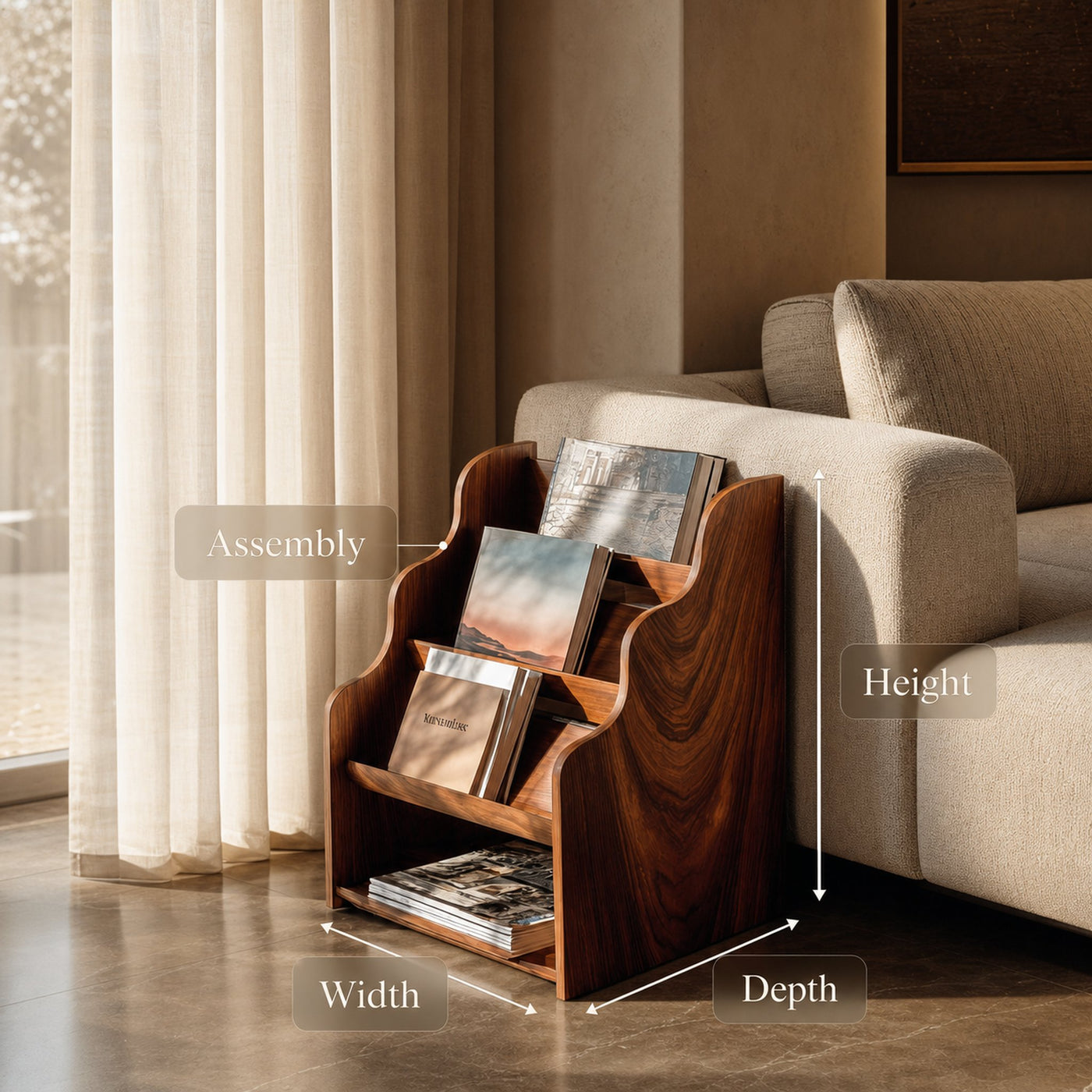 Organic Wooden Scalloped Magazine Rack For Living Room - product view 8
