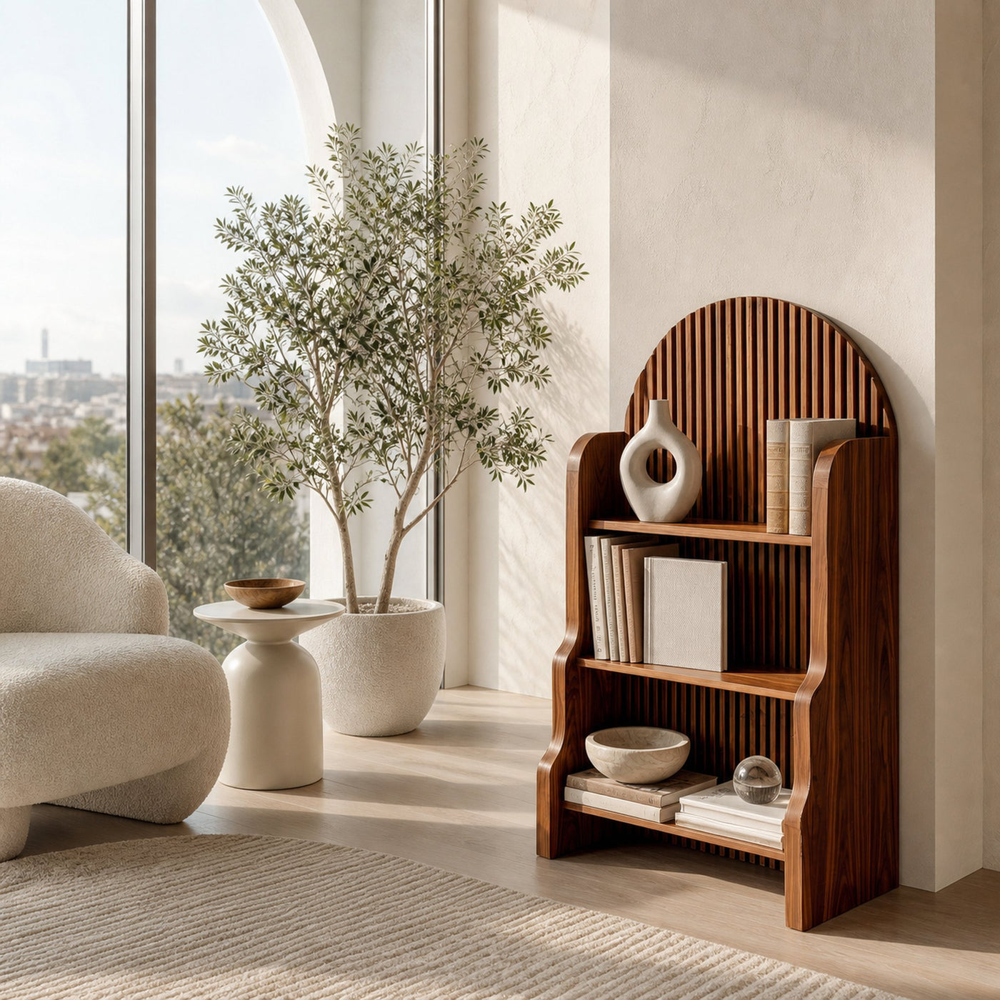 Organic Wooden Slatted Arch Magazine Rack For Living Room - product view 6