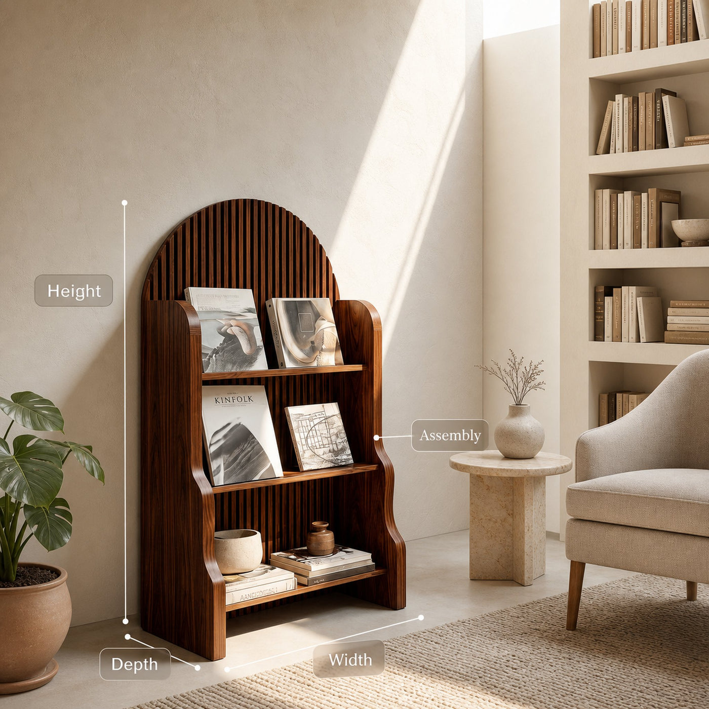 Organic Wooden Slatted Arch Magazine Rack For Living Room - product view 8