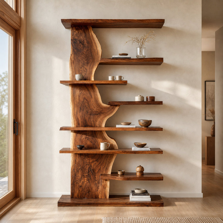 Organic Wooden Standing Shelf For Living Room