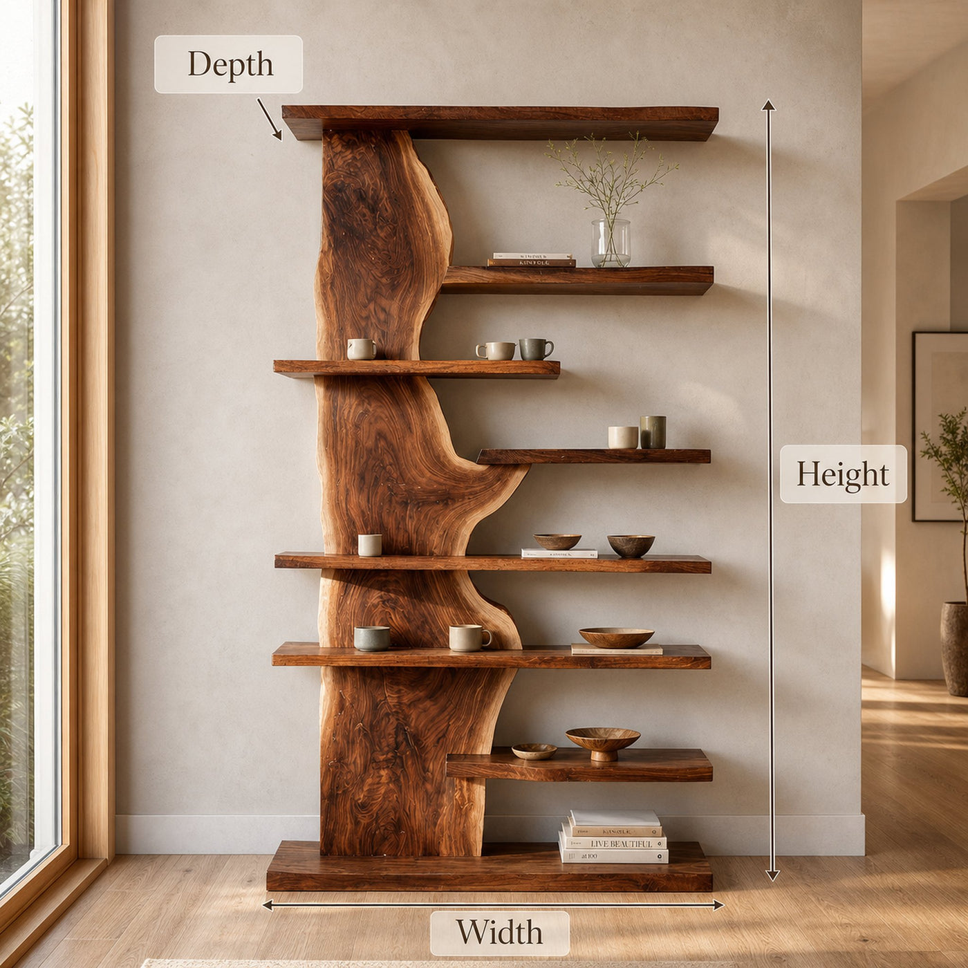 Organic Wooden Standing Shelf For Living Room - product view 7