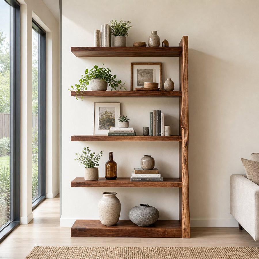 Organic Wooden Standing Shelf For Minimalist Home