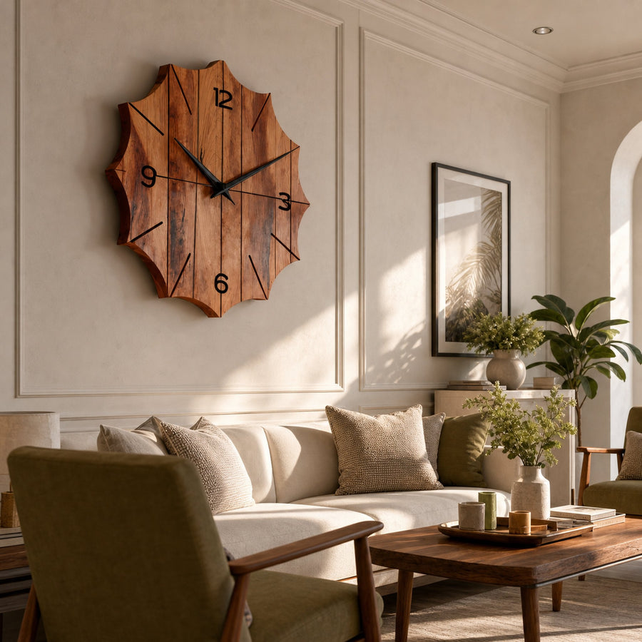 Organic Wooden Wall Clock For Designer Living Room