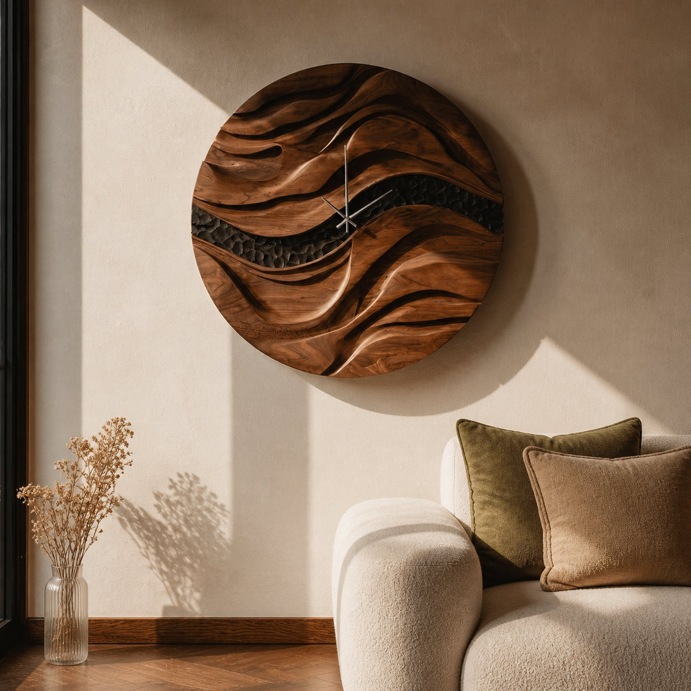Organic Wooden Wall Clock For Living Room Decor