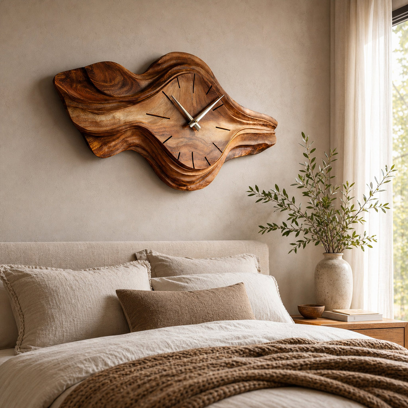 Organic Wooden Wall Clock Wave Design For Bedroom Wall Decor - product view 6