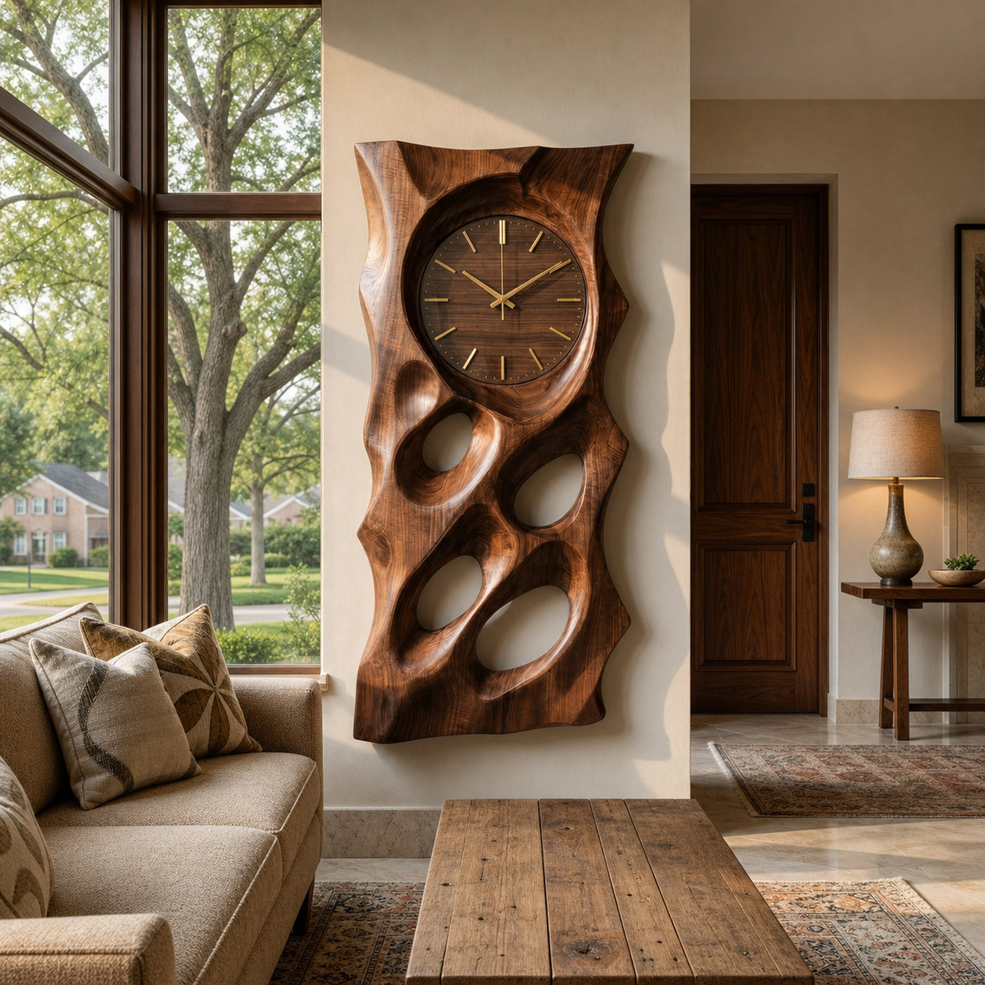 Organic Wooden Wall Clock With Hollow Form For Living Room - product view 6
