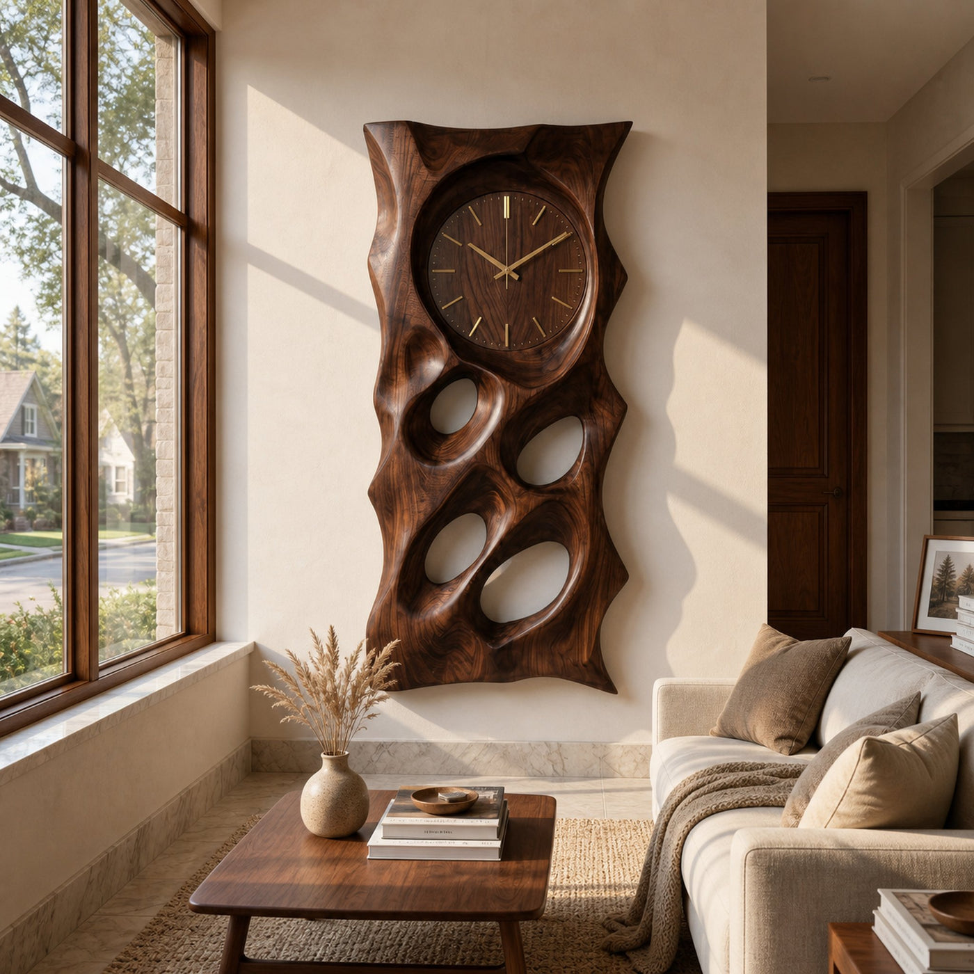 Organic Wooden Wall Clock With Hollow Form For Living Room - product view 7