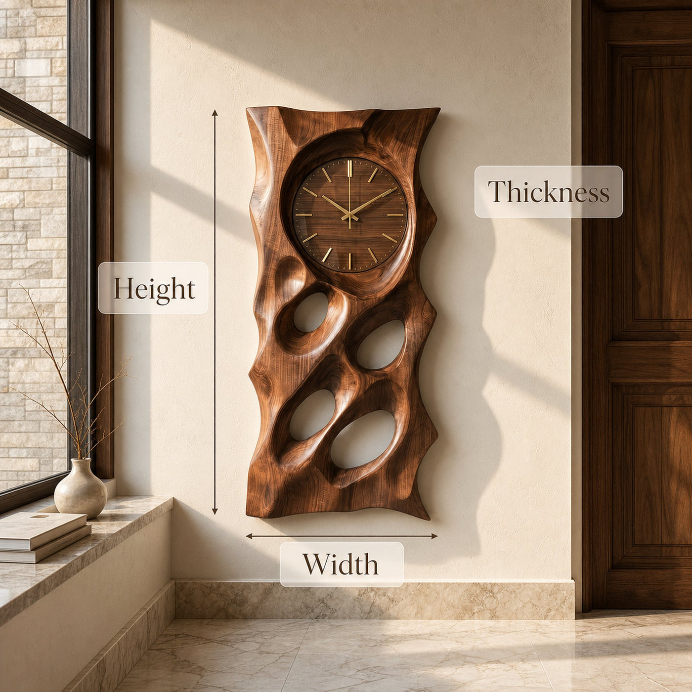Organic Wooden Wall Clock With Hollow Form For Living Room - product view 8