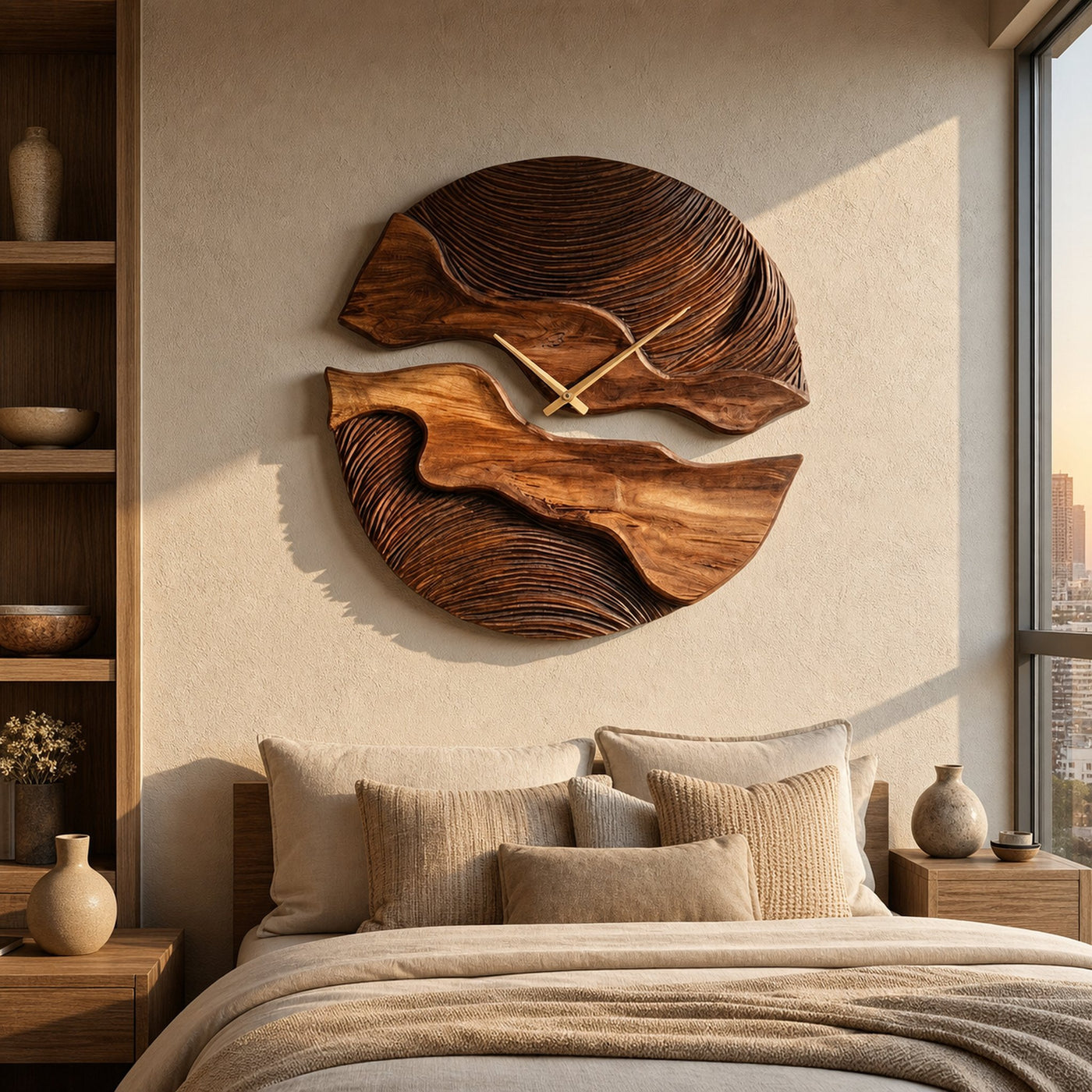 Organic Wooden Wall Clock With Unique Form For Living Room - product view 6
