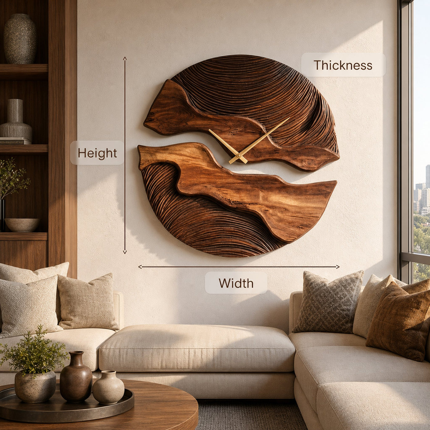 Organic Wooden Wall Clock With Unique Form For Living Room - product view 7