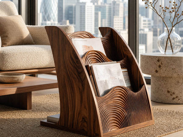 Organic Wooden Wave Panel Magazine Rack For Living Room