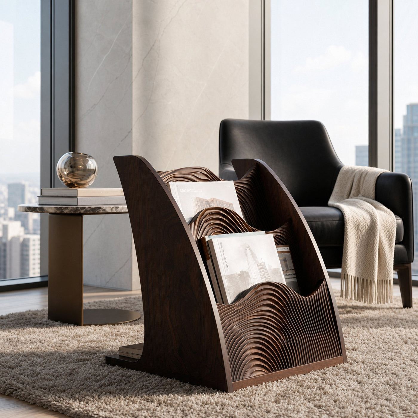 Organic Wooden Wave Panel Magazine Rack For Living Room - product view 7