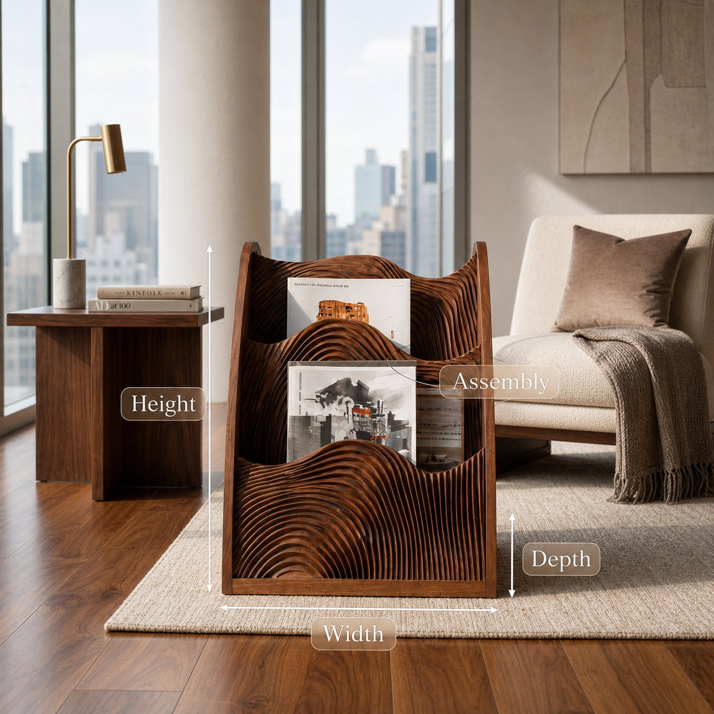Organic Wooden Wave Panel Magazine Rack For Living Room - product view 8