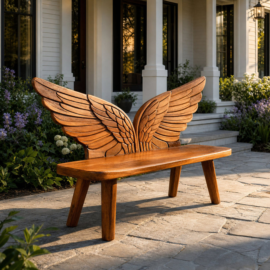 Outdoor Wood Bench Bird Wing Backrest For Patio