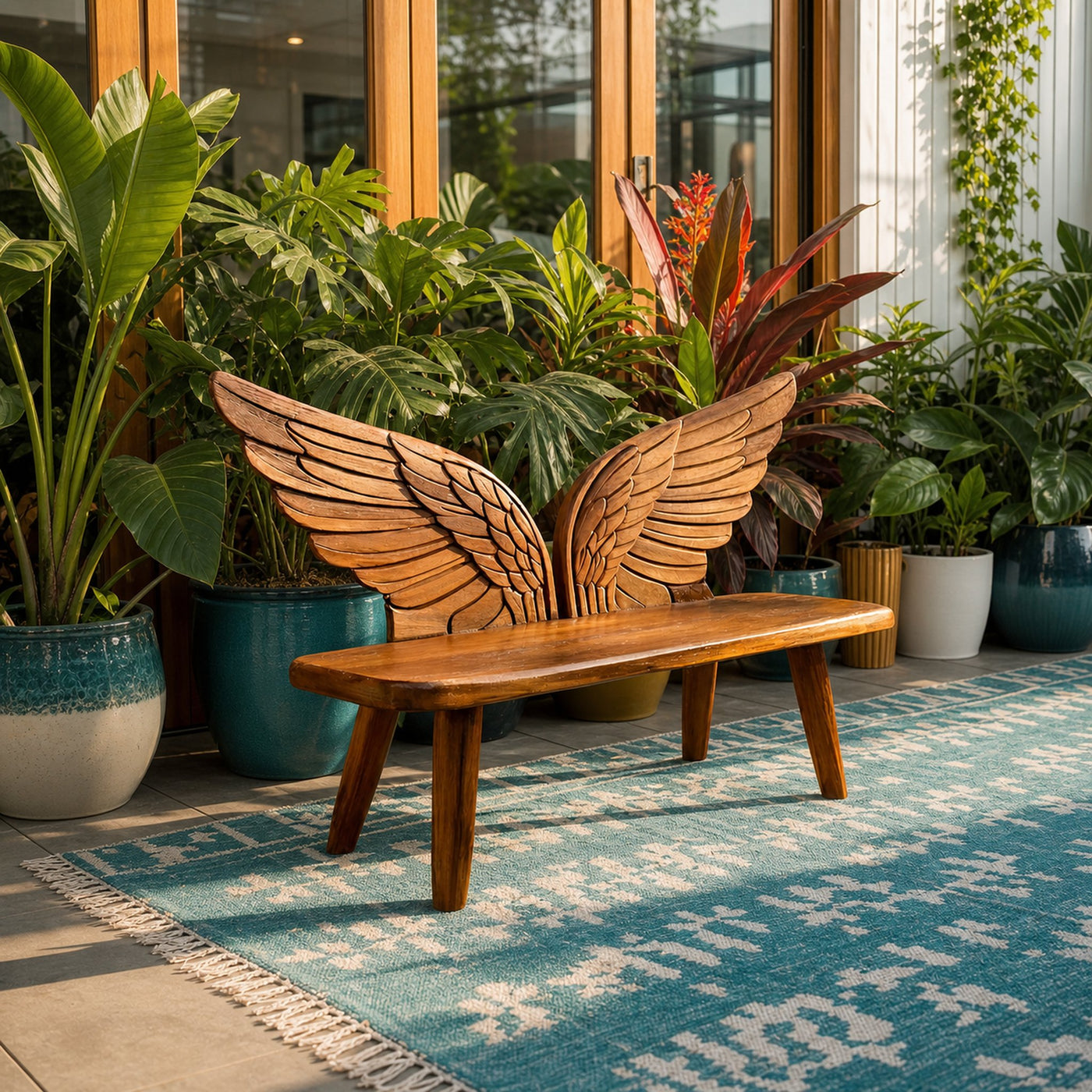 Outdoor Wood Bench Bird Wing Backrest For Patio - product view 6