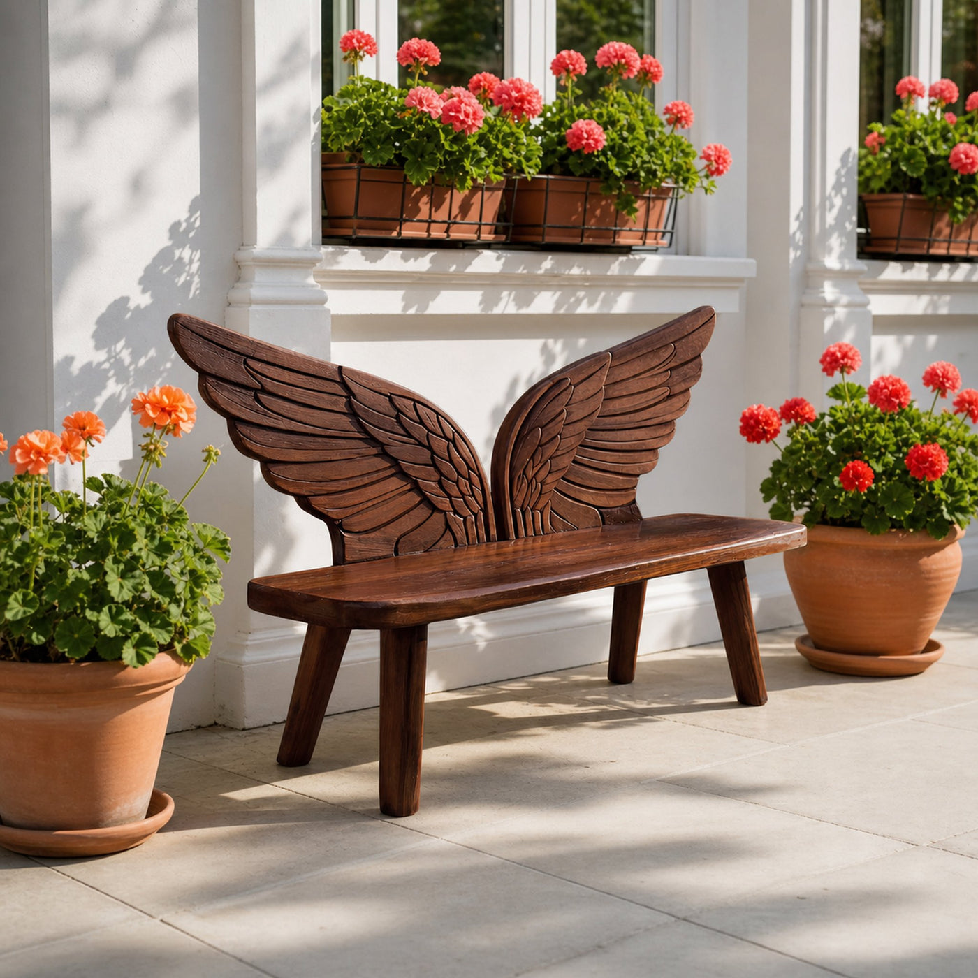 Outdoor Wood Bench Bird Wing Backrest For Patio - product view 7