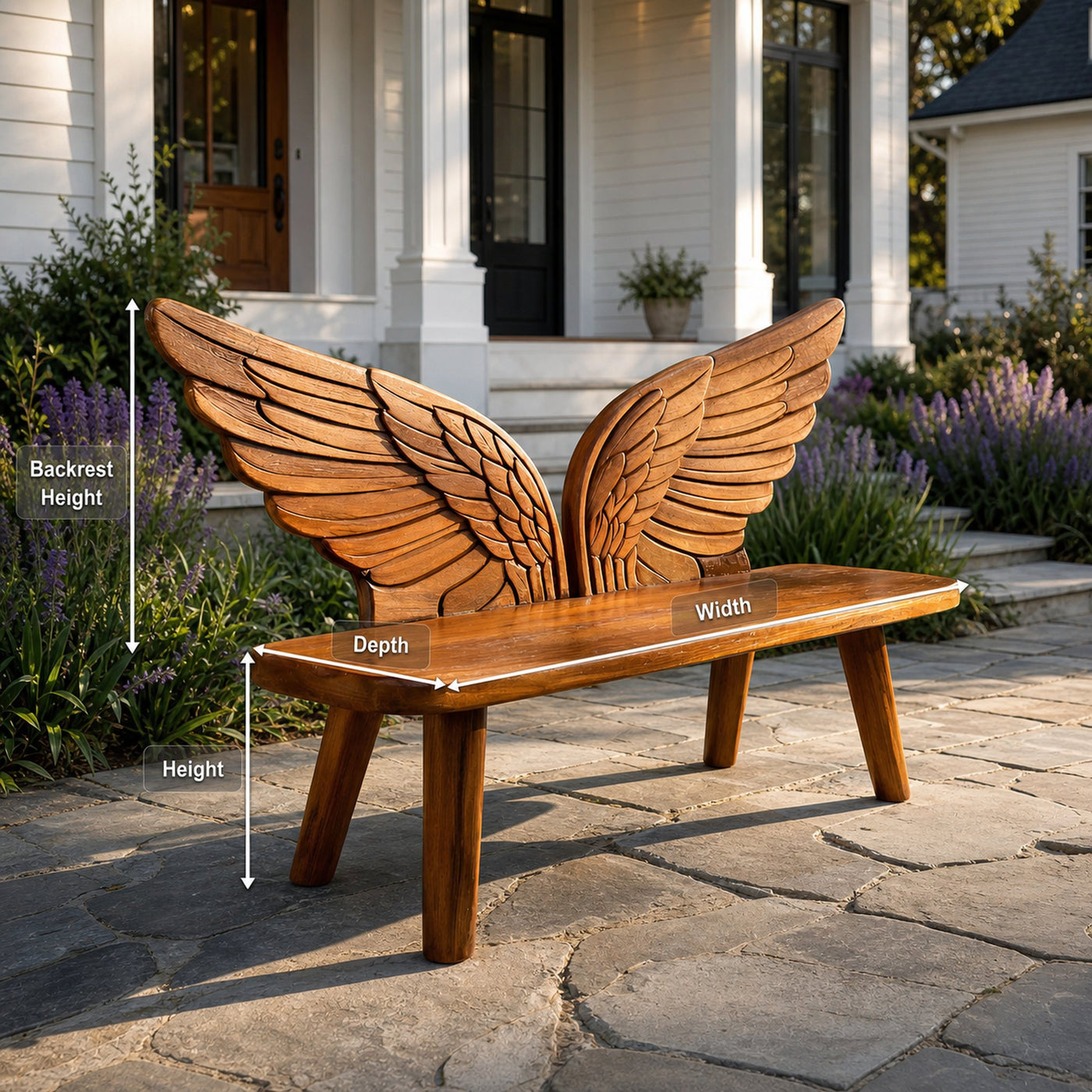 Outdoor Wood Bench Bird Wing Backrest For Patio - product view 8