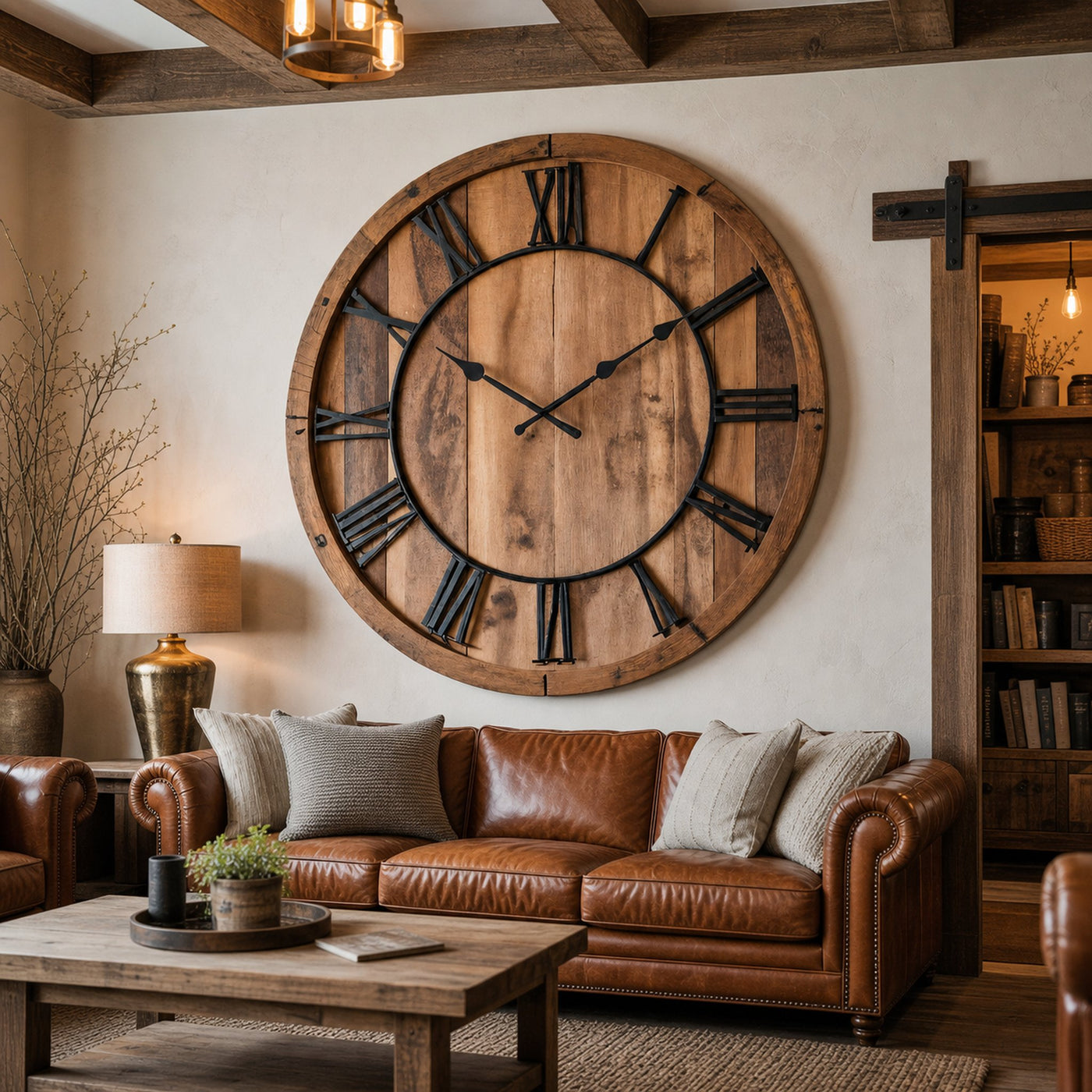 Oversized Rustic Wall Clock With Roman Numerals For Living Room And Entryway - product view 6