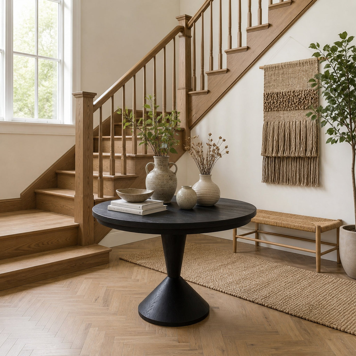 Round Entryway Center Table For Living Room And Staircase