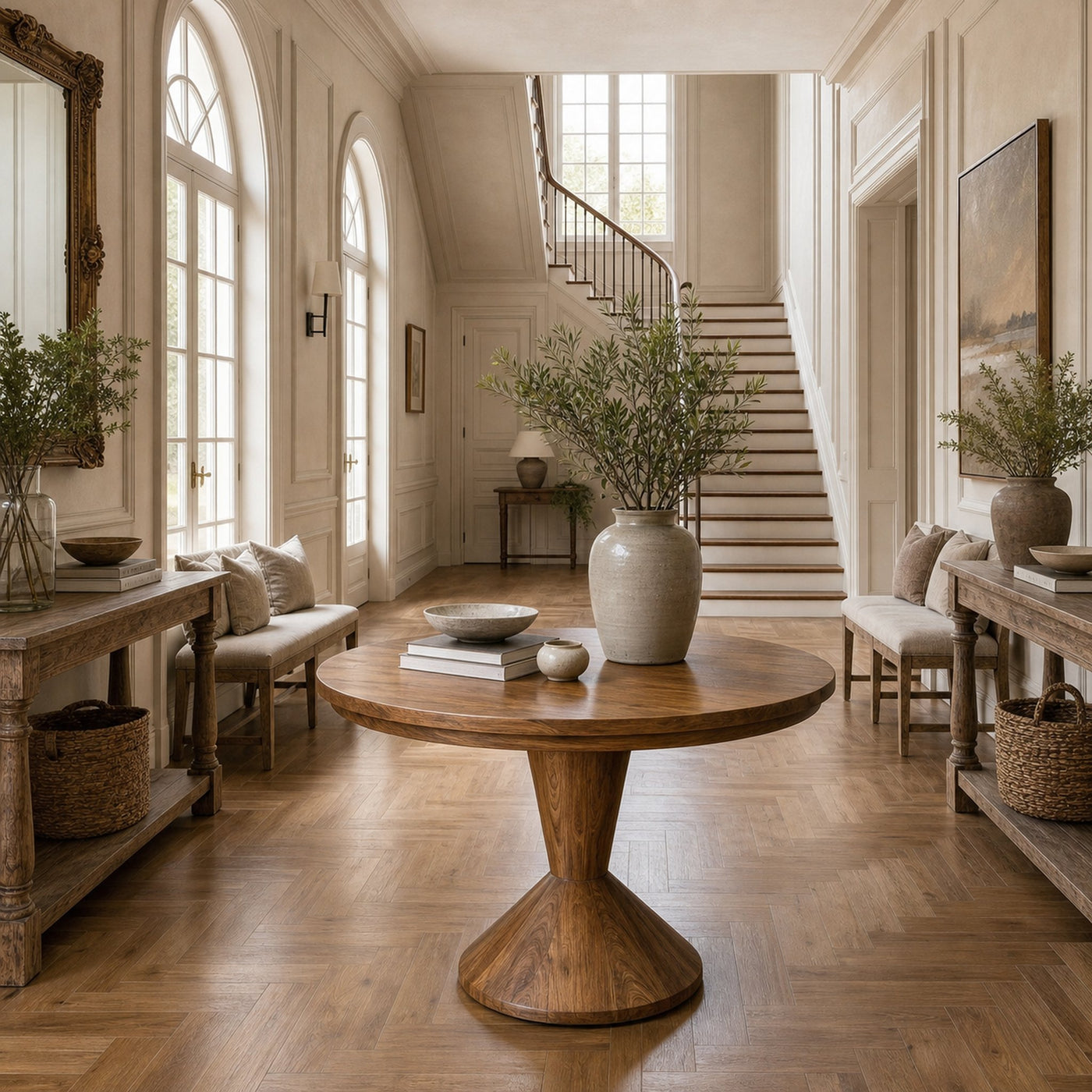 Round Entryway Center Table For Living Room And Staircase - product view 6