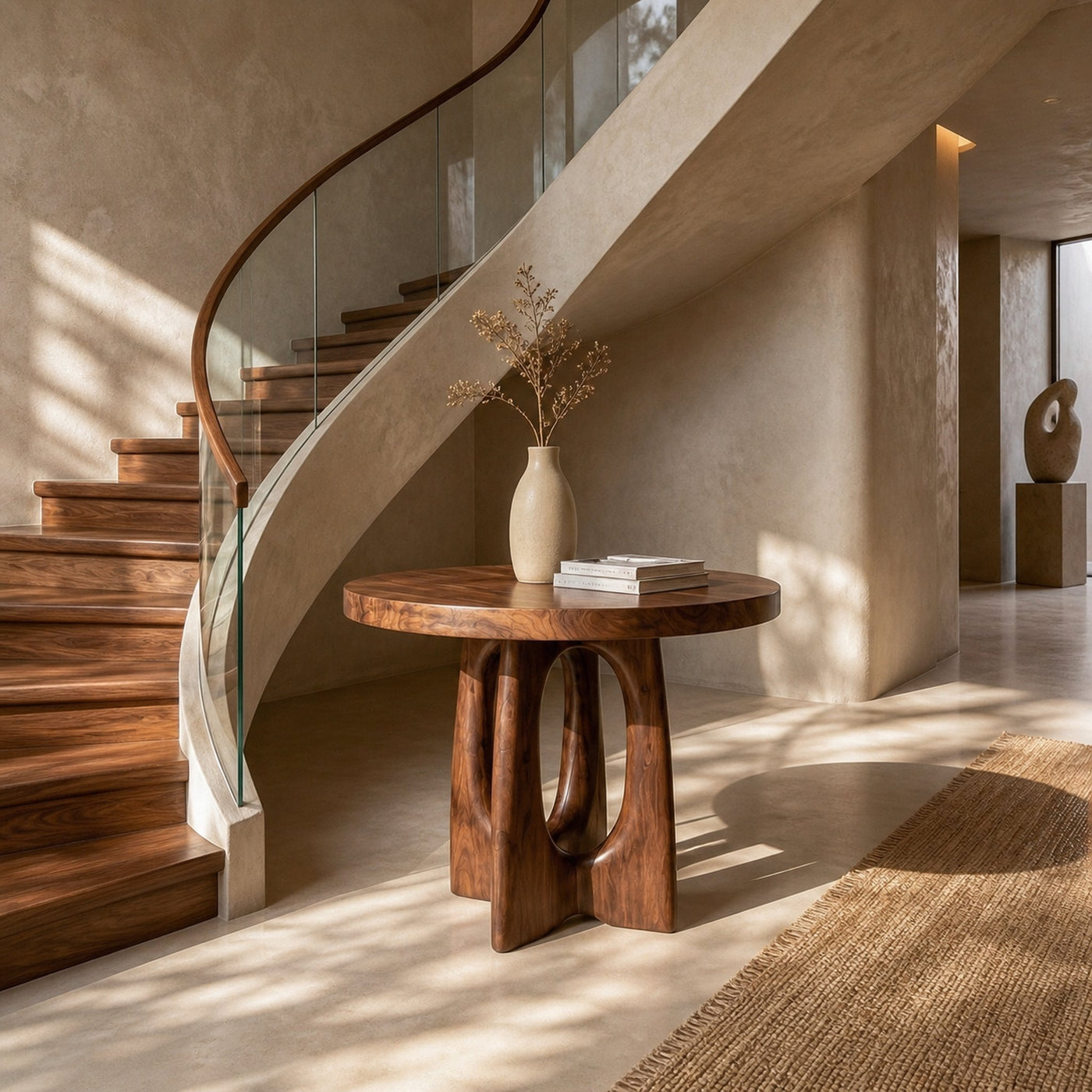 Round Entryway Center Table For Staircase Or Entryway