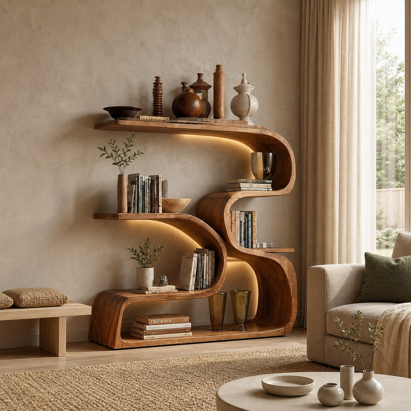 Rustic Artistic Bookshelf For Living Room And Interior Decor
