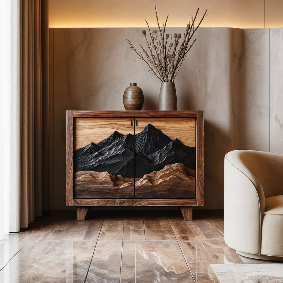 Rustic Artistic Curved Drawer Cabinet Solid Wood Living Room Interior Signature Piece