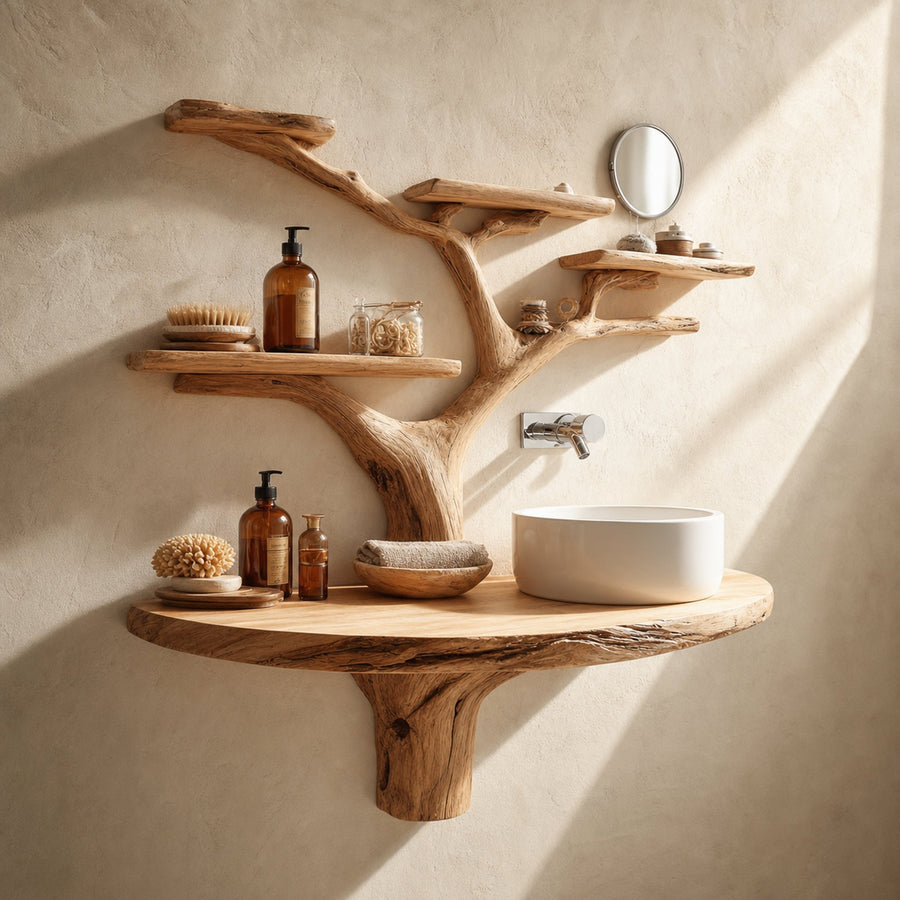 Rustic Artistic Tree Design Vanity Bathroom Or Spa Interior