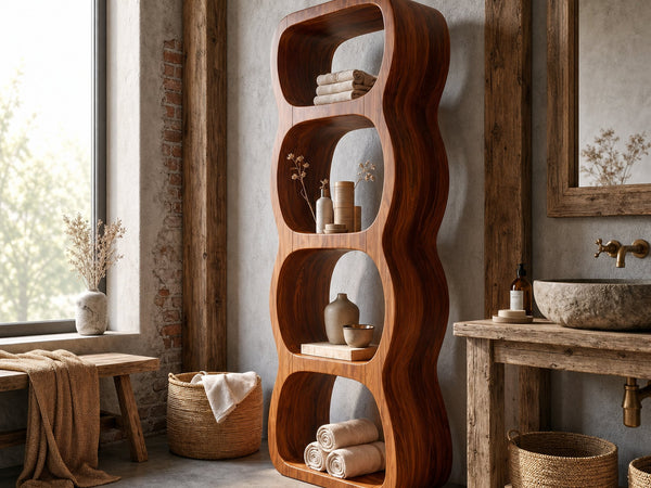 Rustic Bathroom Cabinet With Curved Wave Shape Design