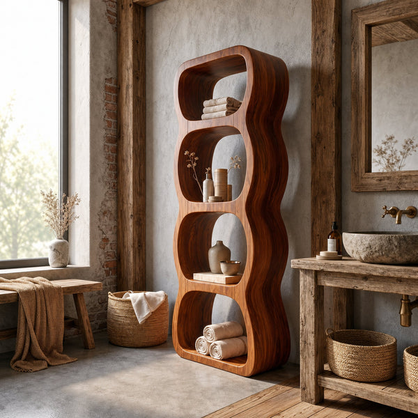 Rustic Bathroom Cabinet With Curved Wave Shape Design