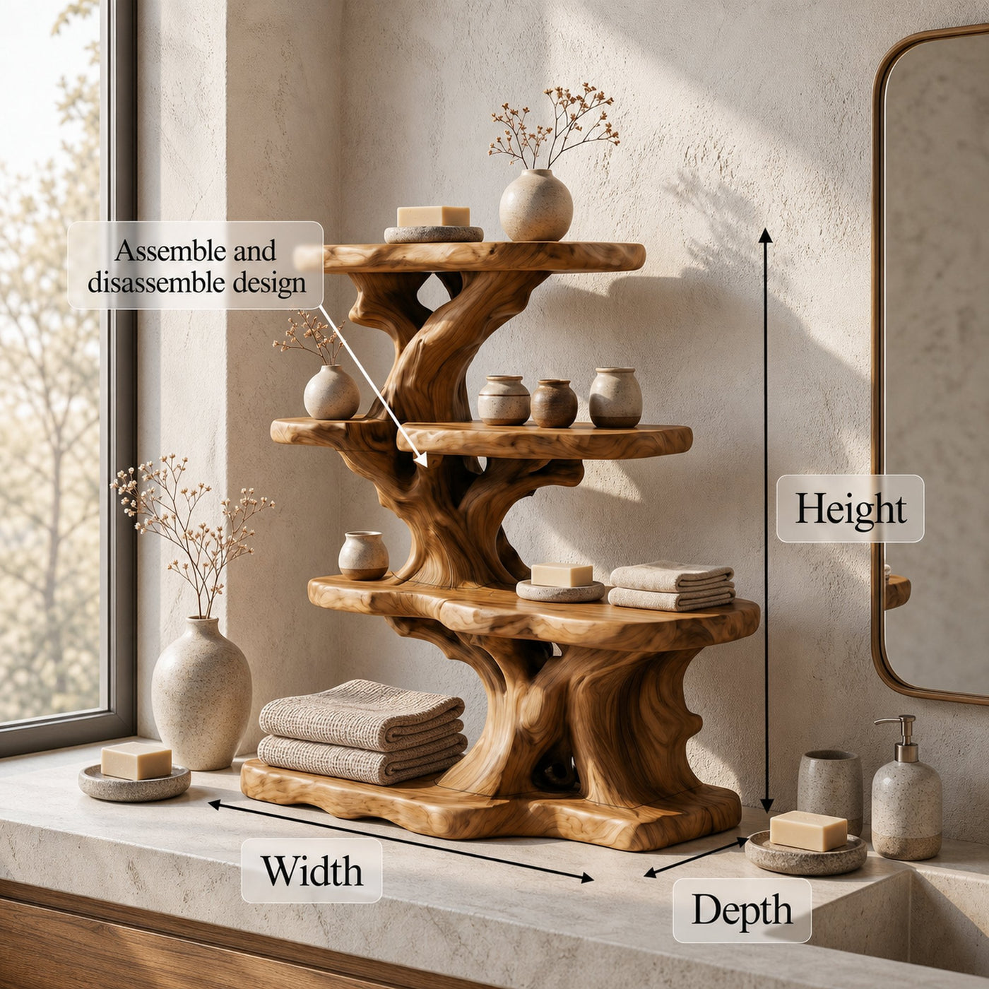 Rustic Bathroom Organizer With Tiered Display Shelves - product view 8