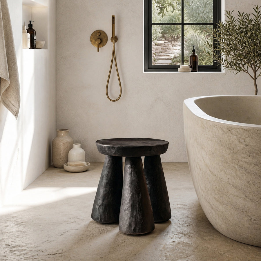 Rustic Bathroom Stool With Handcrafted Solid Wood Design For Bathroom