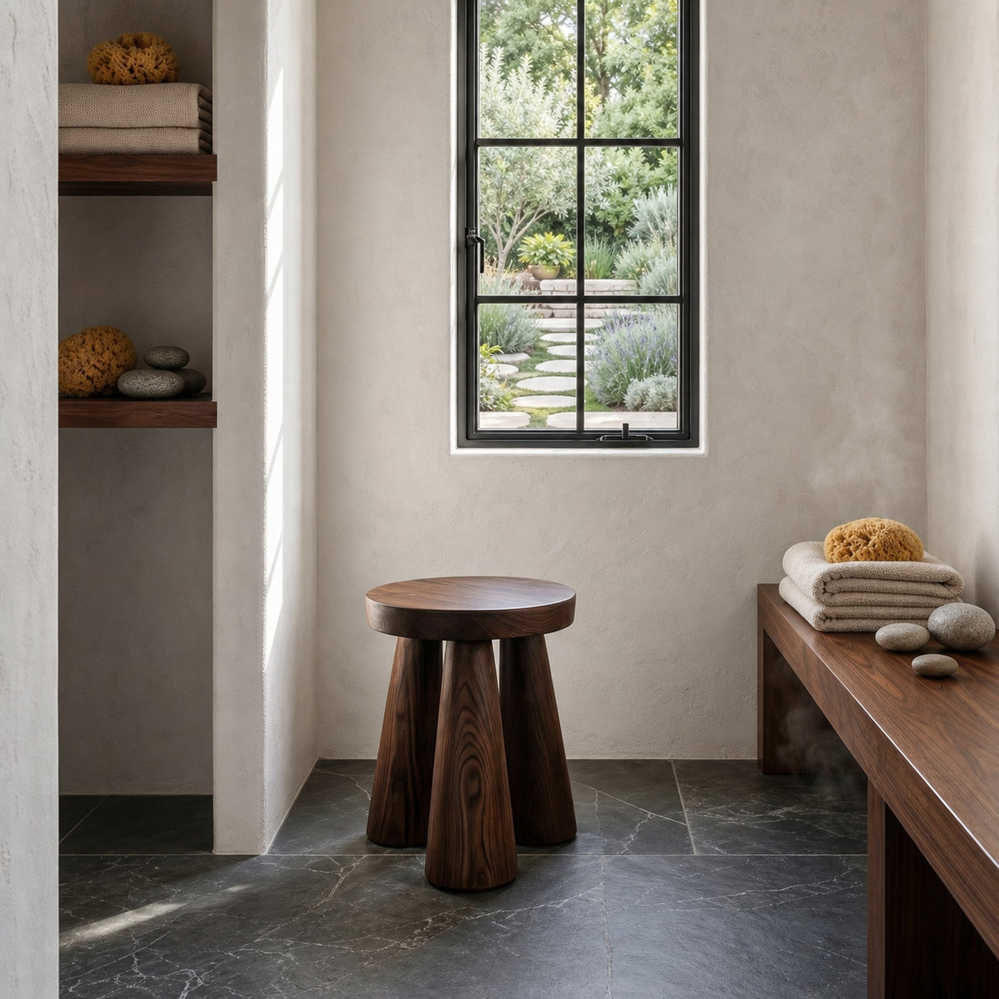 Rustic Bathroom Stool With Handcrafted Solid Wood Design For Bathroom - product view 7