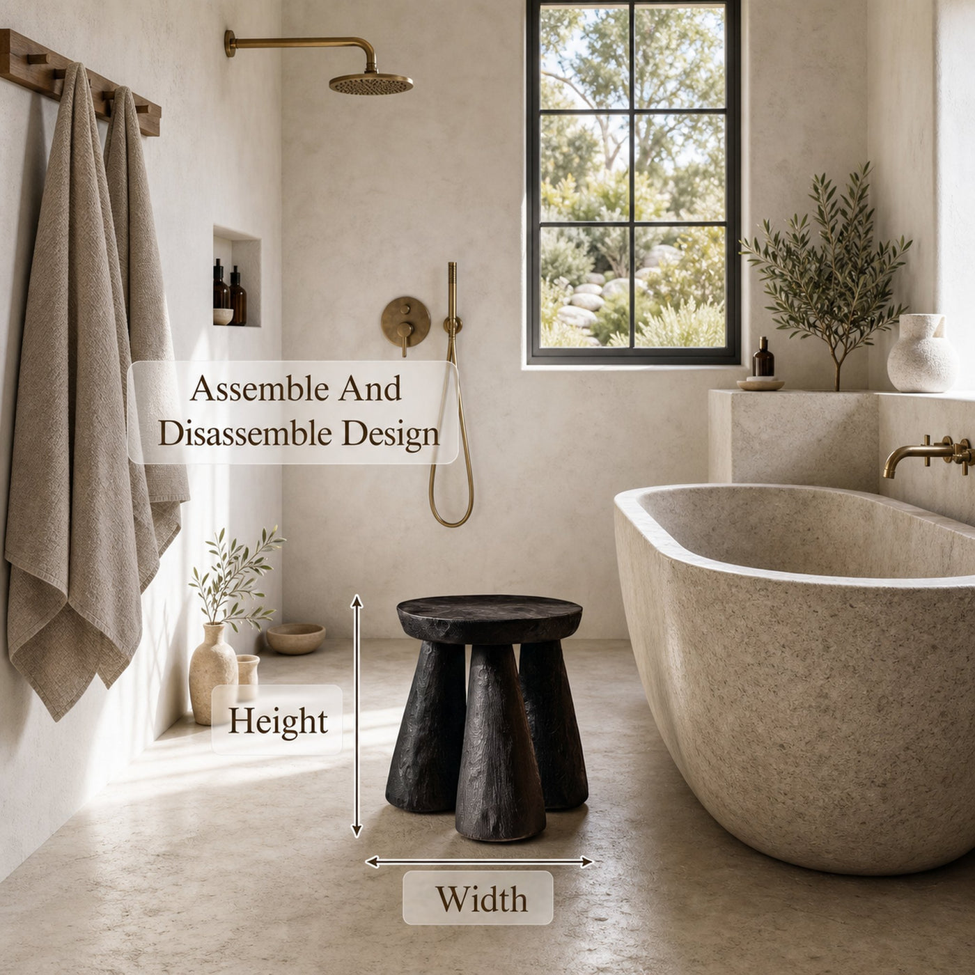 Rustic Bathroom Stool With Handcrafted Solid Wood Design For Bathroom - product view 8