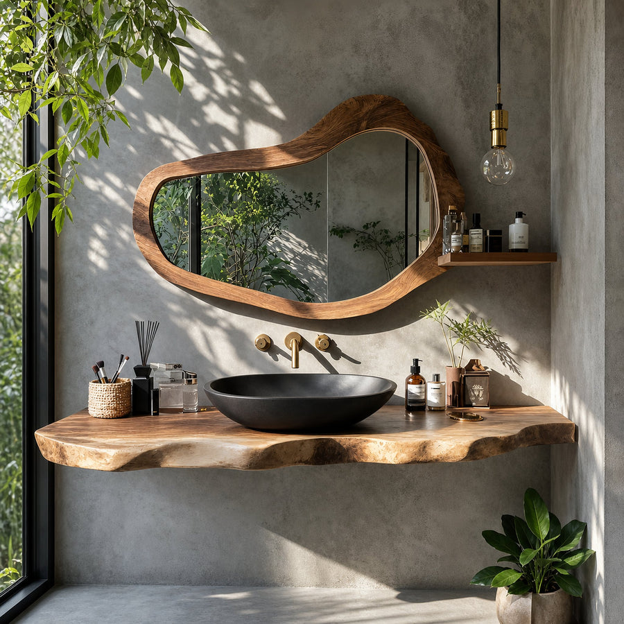 Rustic Bathroom Vanity With Live Edge Wood Detail