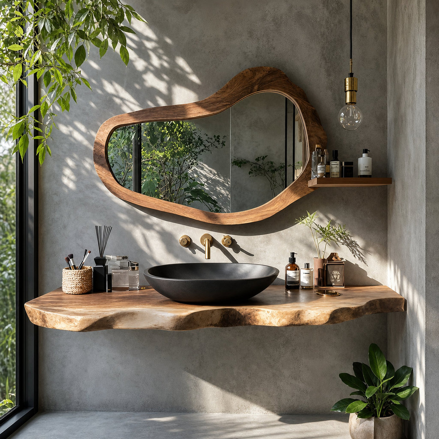 Rustic Bathroom Vanity With Live Edge Wood Detail