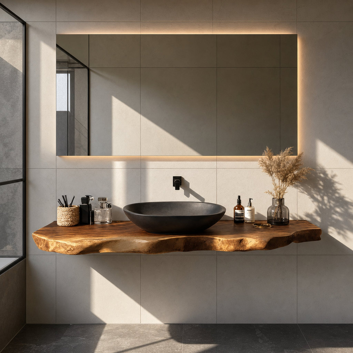 Rustic Bathroom Vanity With Live Edge Wood Detail - product view 6