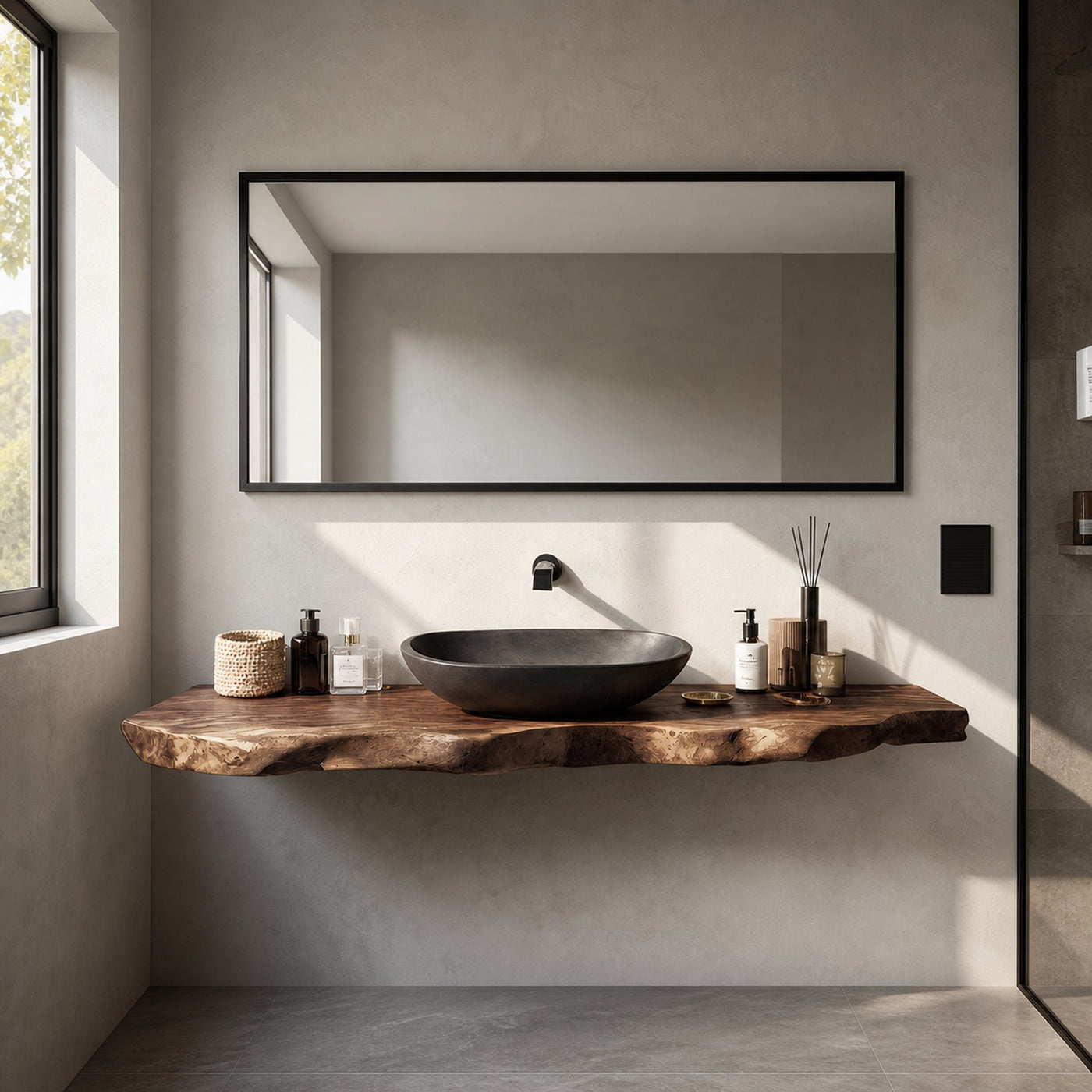 Rustic Bathroom Vanity With Live Edge Wood Detail - product view 7