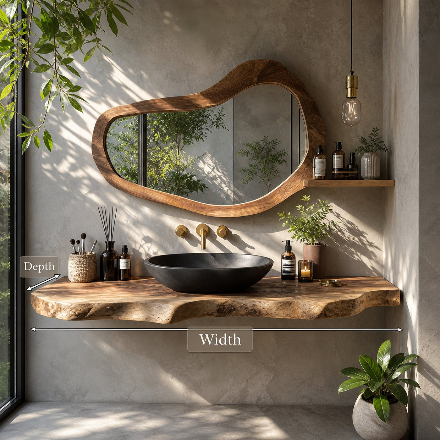 Rustic Bathroom Vanity With Live Edge Wood Detail - product view 8